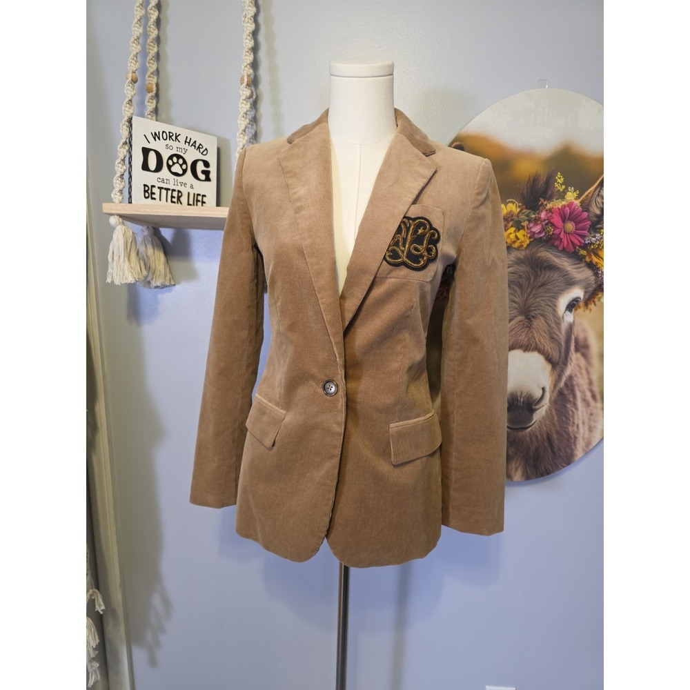 Ralph Lauren Black Label Bullion Corduroy Blazer Womens 00 Brown Crested RRL